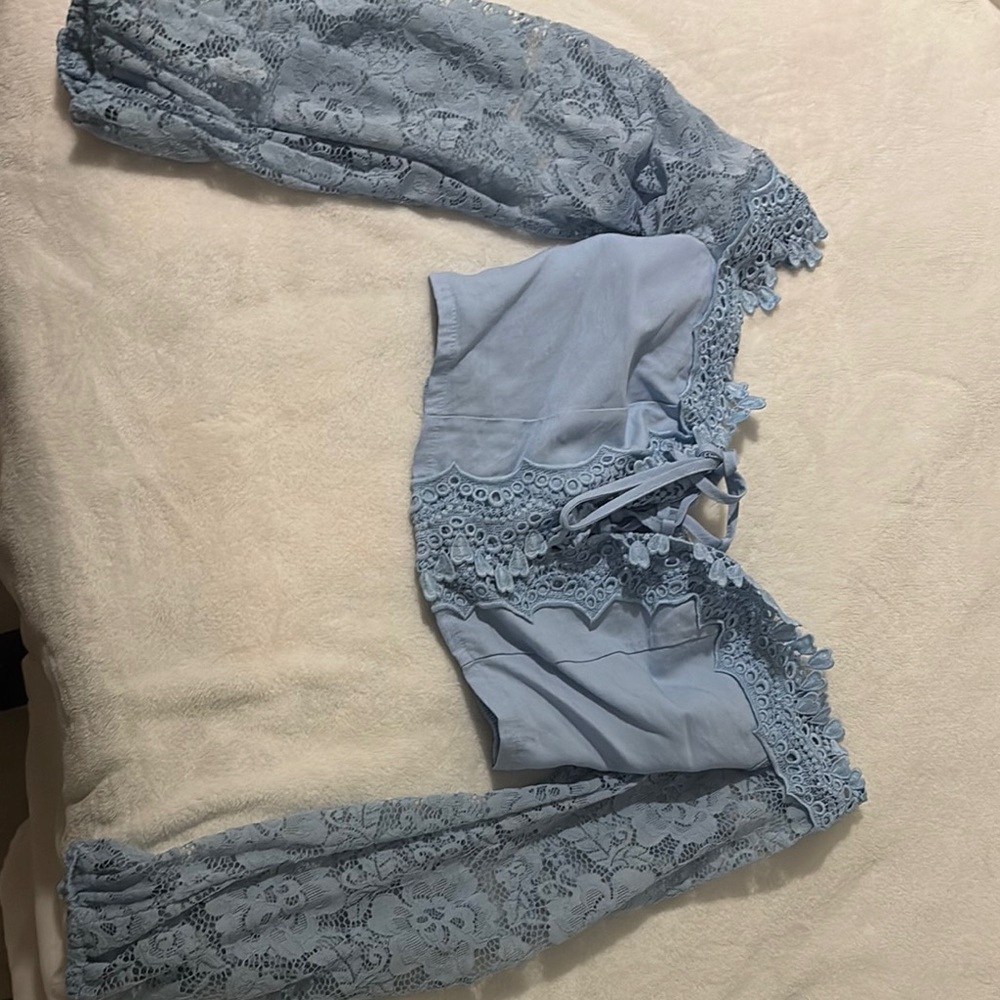 Elegant Lace Trim Blue Intimate Top